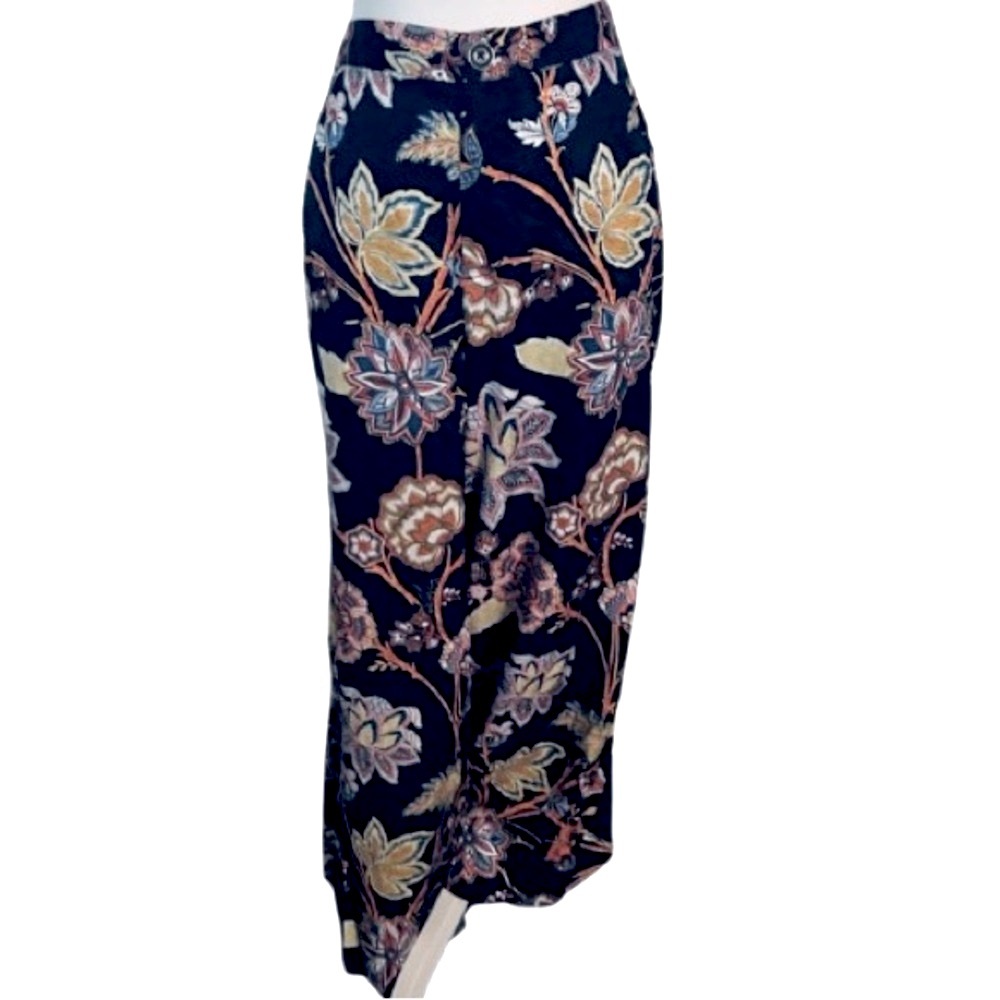 Anthropologie MAEVE Floral Pants 8 Medium Patterned Navy Blue Boho Wide Leg